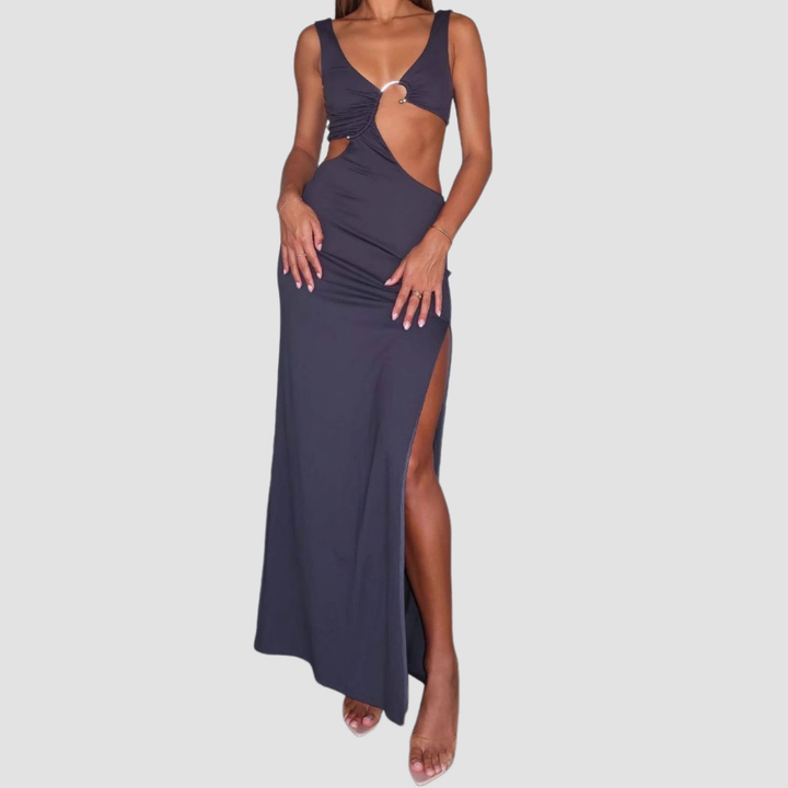 V neck hollow out o ring slit cut out maxi dress  | Festival Outfits Women