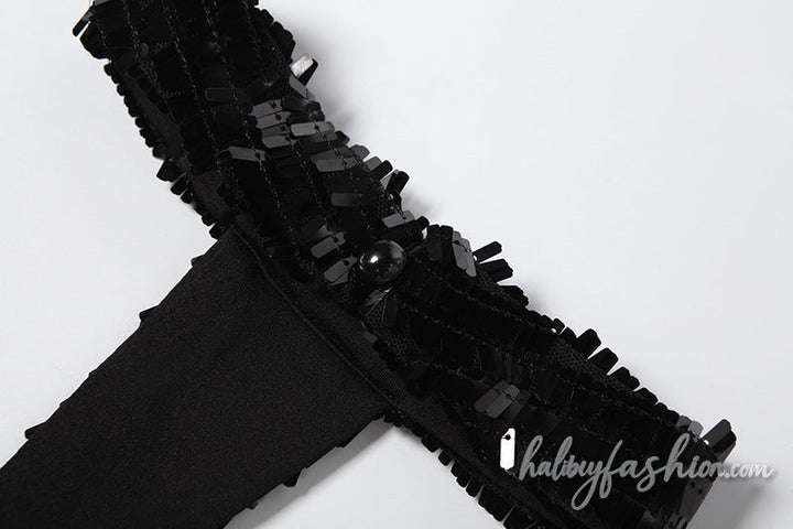 Halter glitter button backless solid top