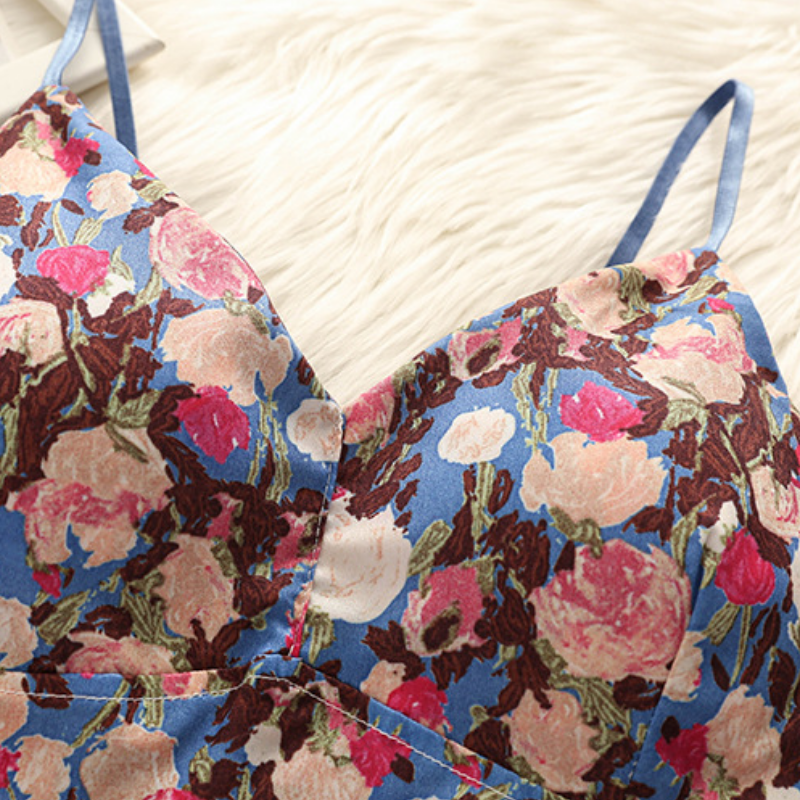 Smocked flower print v neck padded cami top  | Festival Outfits Women