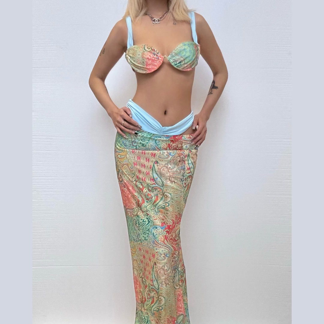 Contrast knotted 3 piece cami maxi skirt set  | Festival Outfits Women-final-sale