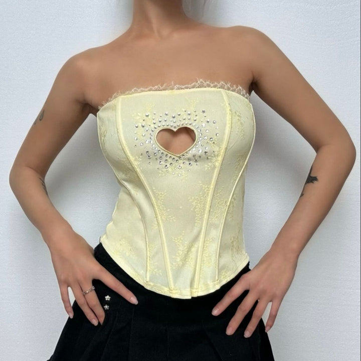 Beaded sweetheart pattern hollow out bustier tube cut out top  | Festival Outfits Women