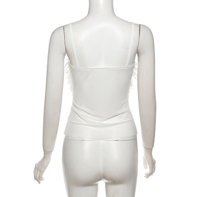 Mesh patchwork ruffle button contrast backless cami ruched skirt set-final-sale