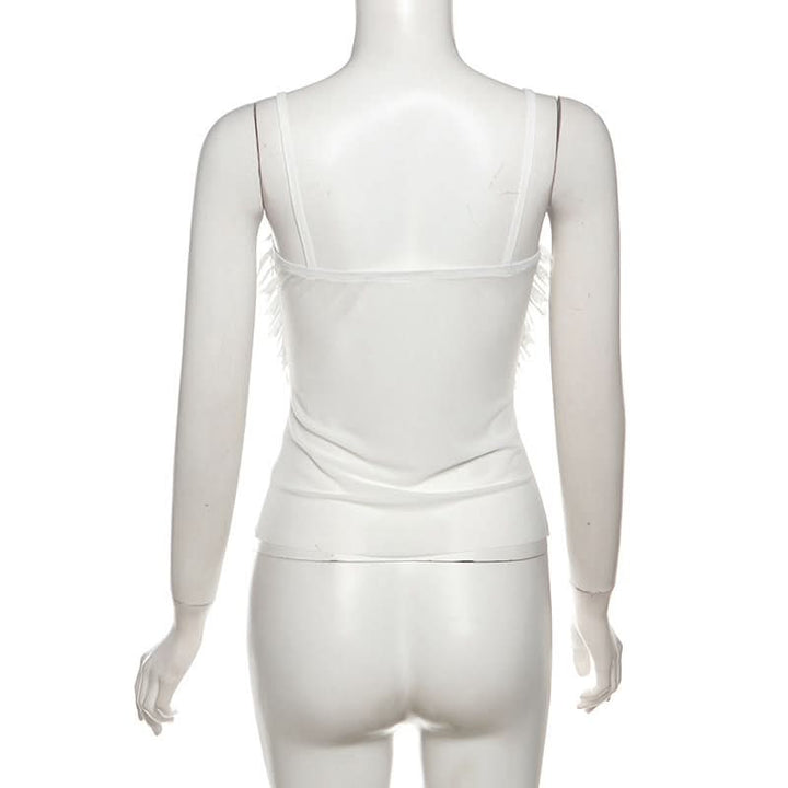 Mesh patchwork ruffle button contrast backless cami ruched skirt set-final-sale