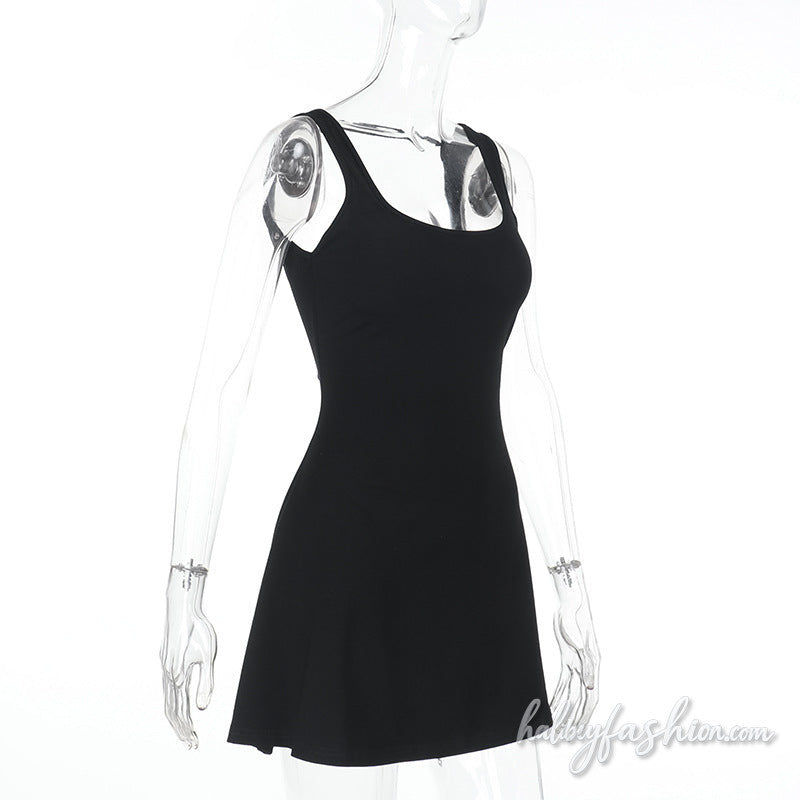 U neck backless solid A line cami mini dress
