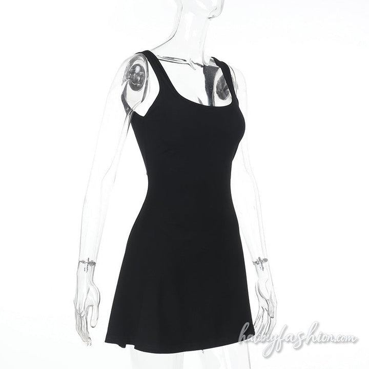 U neck backless solid A line cami mini dress