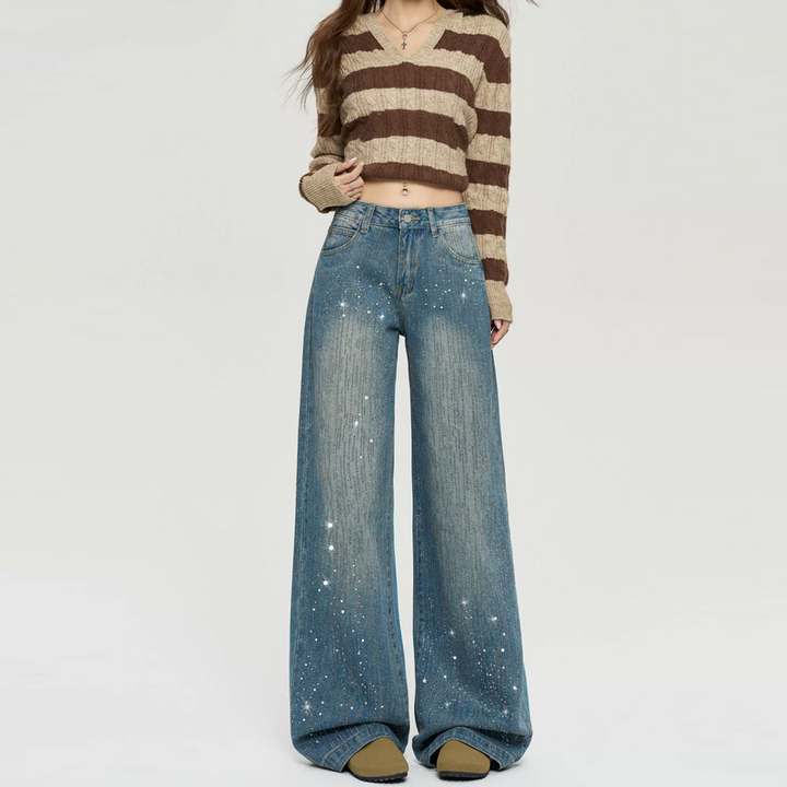 Beaded button pocket low rise straight leg | Baggy Low Rise Jeans