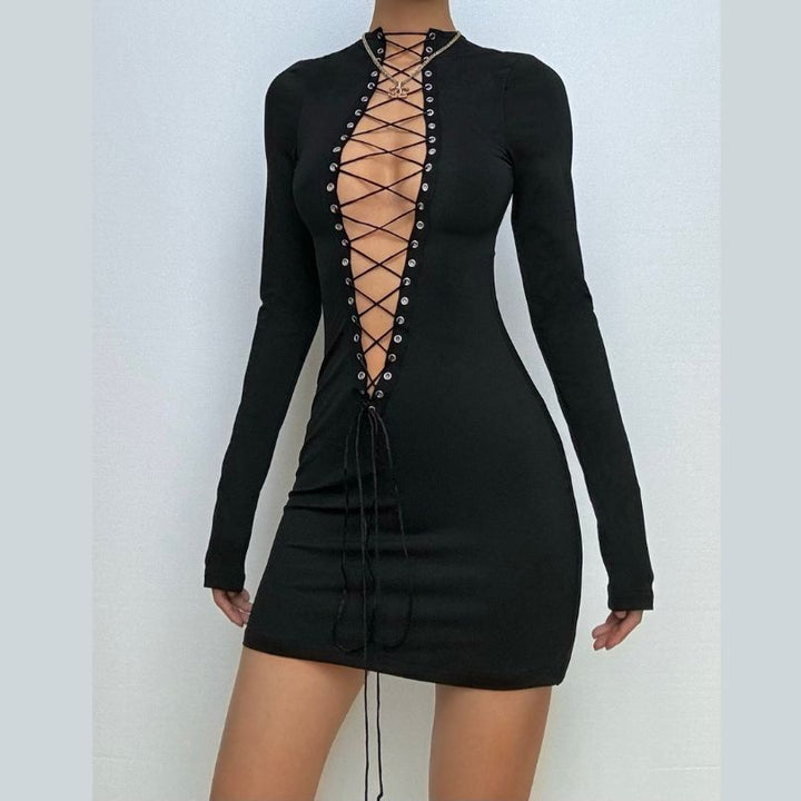 Long sleeve lace up mini dress  | Festival Outfits Women
