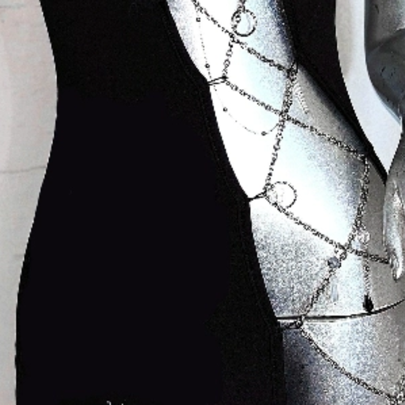 Irregular metal chain portrait pattern high slit maxi dress  | Festival Outfits Women
