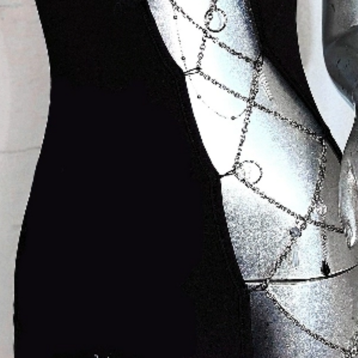 Irregular metal chain portrait pattern high slit maxi dress  | Festival Outfits Women