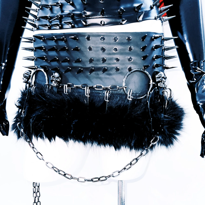 High neck hollow out PU leather rivet applique cut out top  | Festival Outfits Women