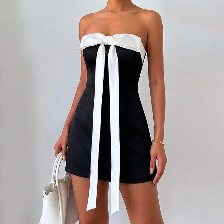 Bowknot zip-up backless tube mini dress  | Festival Outfits Women