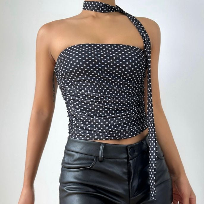 Ruched polka dot backless tube top  | Festival Outfits Women