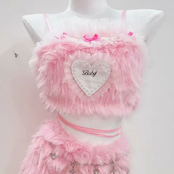 Bowknot fluffy ruffle cami mini skirt set  | Festival Outfits Women