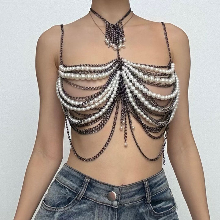 Halter layered beaded metal chain waist chain set  | Festival Outfits Women