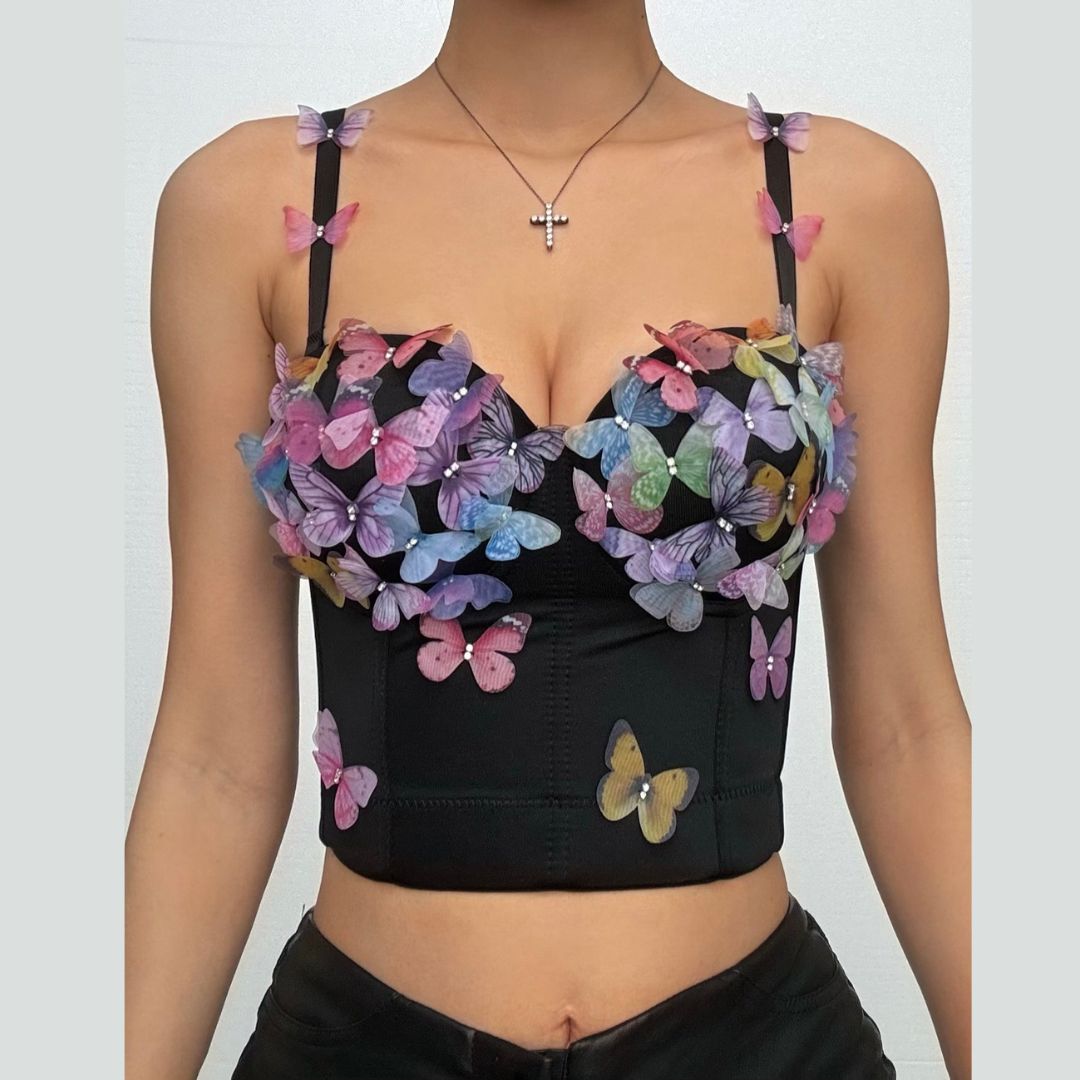 V neck butterfly applique backless cami top  | Festival Outfits Women