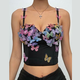 V neck butterfly applique backless cami top  | Festival Outfits Women