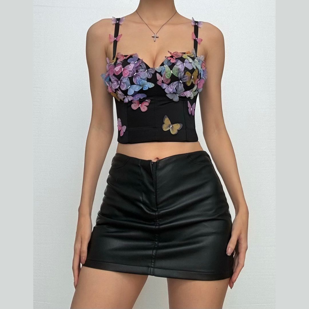 V neck butterfly applique backless cami top  | Festival Outfits Women