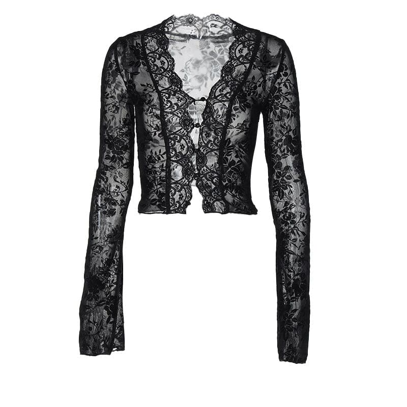 Maɓallin dogon hannun riga mai lace da aka buga a samansa yana kallon sama | Kayan Biki na Mata