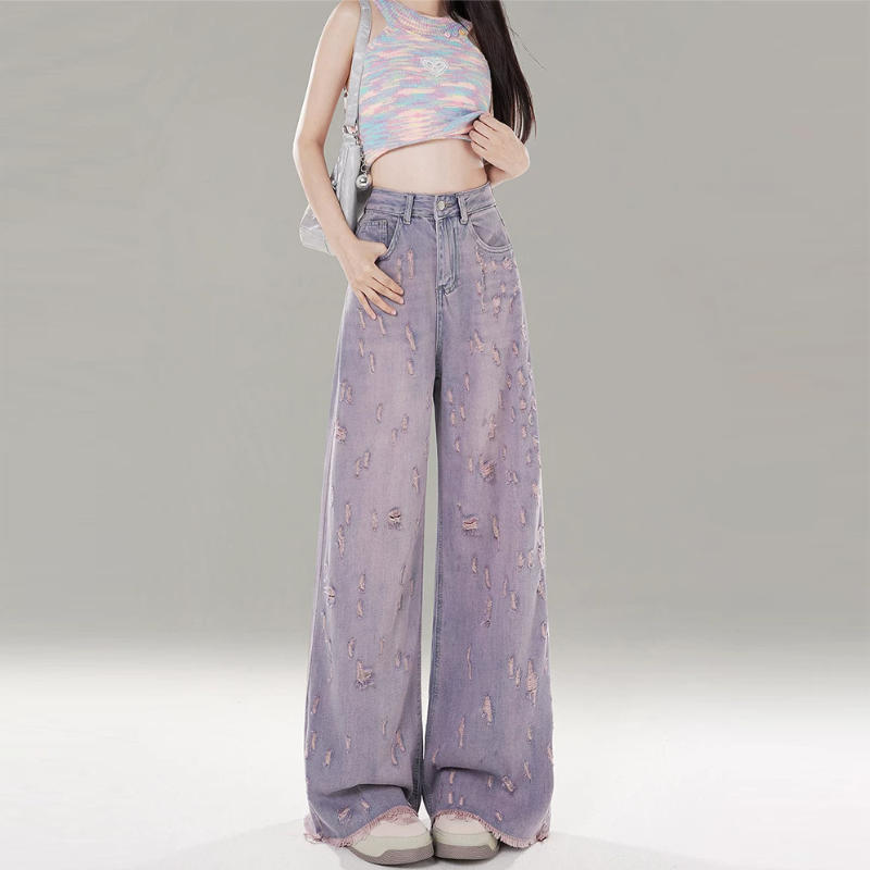 Ripped button zip-up low rise straight leg | Baggy Low Rise Jeans