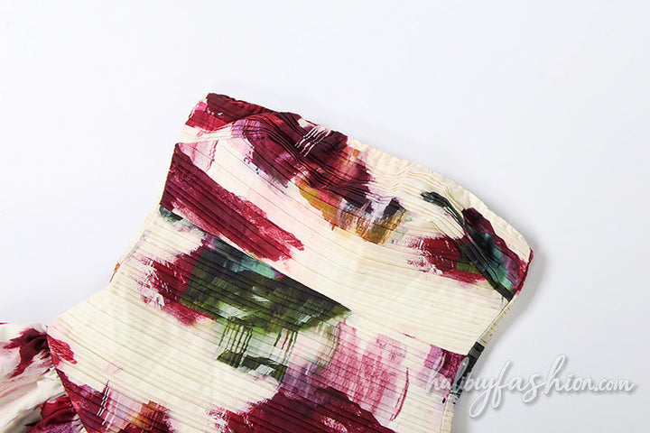 Ruched print backless tube mini dress - Halibuy - 5