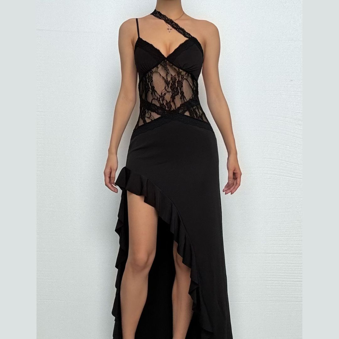 V neck lace hem ruffle cami maxi dress  | Festival Outfits Women-final-sale