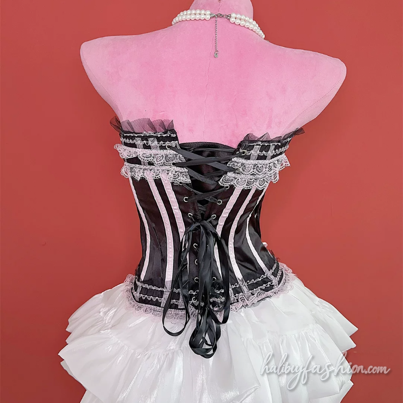 Lace hem bowknot Kitten embroidery tube top