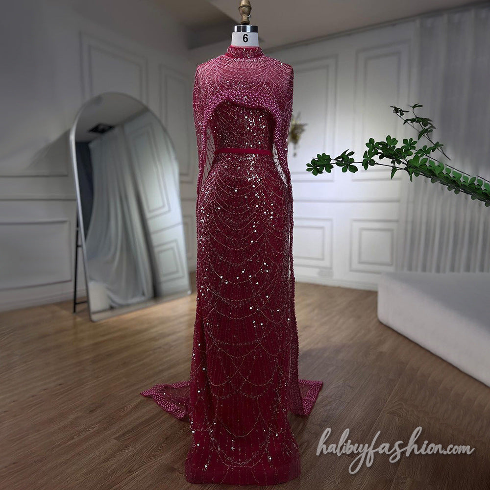 Beaded high neck solid shrug maxi dress - Halibuy - 10