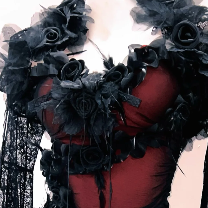 Long flared sleeve lace flower applique beaded maxi dress  | Festival Outfits Women