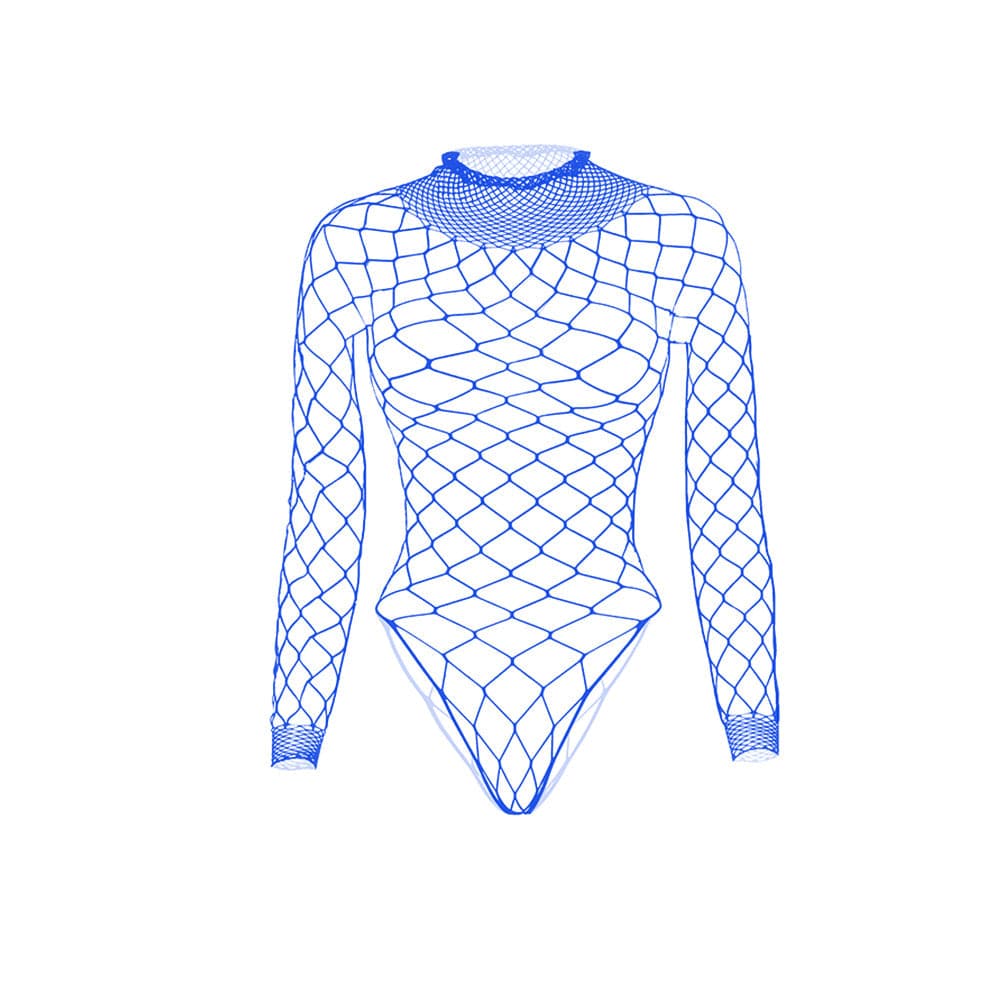 Long sleeve high neck fishnet diamond pattern bodysuit  | Festival Outfits Women