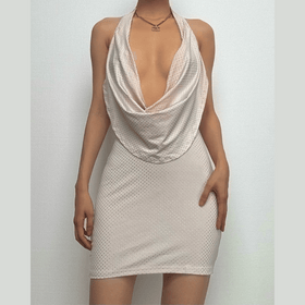 Halter cowl neck beaded low cut mini dress  | Festival Outfits Women