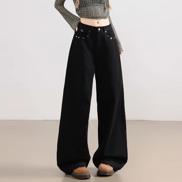 rivet pocket button low rise straight leg | Baggy Low Rise Jeans