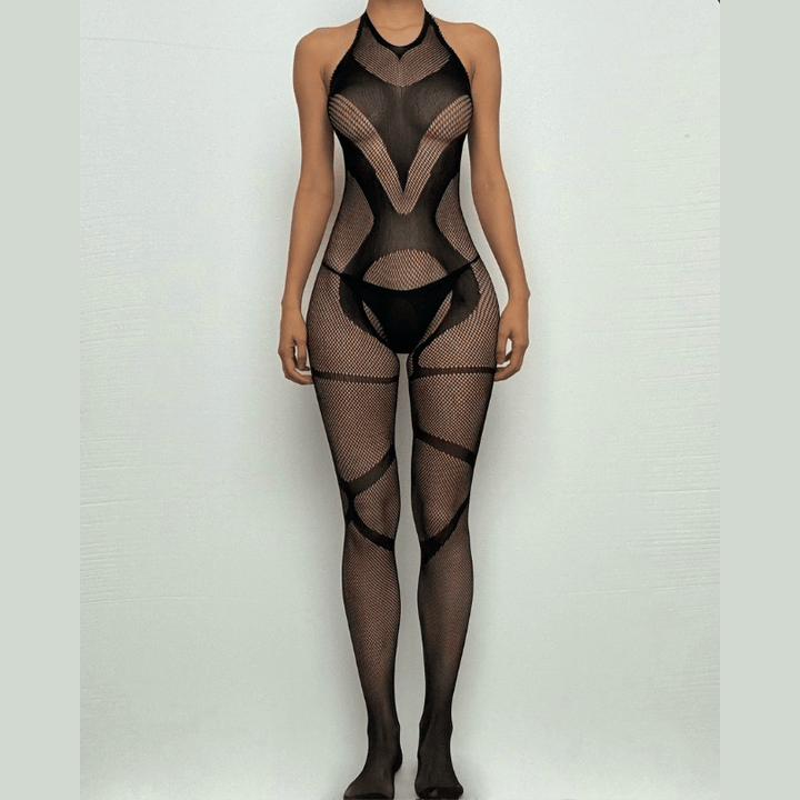Halter backless fishnet open crotch bodystocking  | Festival Outfits Women