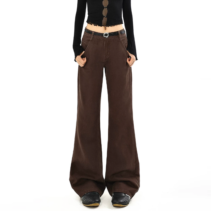 Zip-up button pocket solid straight leg | Baggy Low Rise Jeans