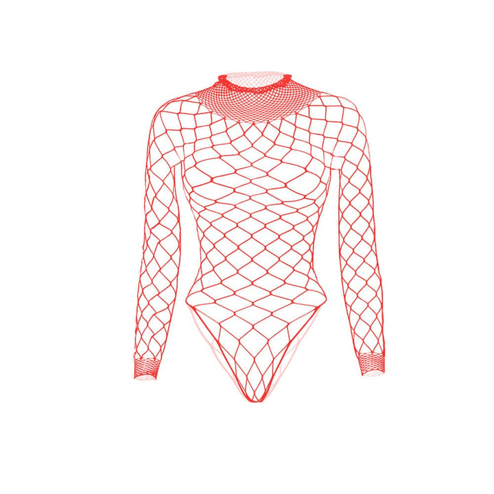 Long sleeve high neck fishnet diamond pattern bodysuit  | Festival Outfits Women