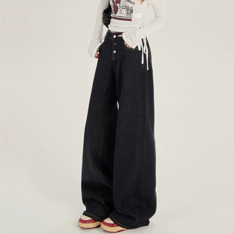 Medium wash button pocket low rise straight leg | Baggy Low Rise Jeans