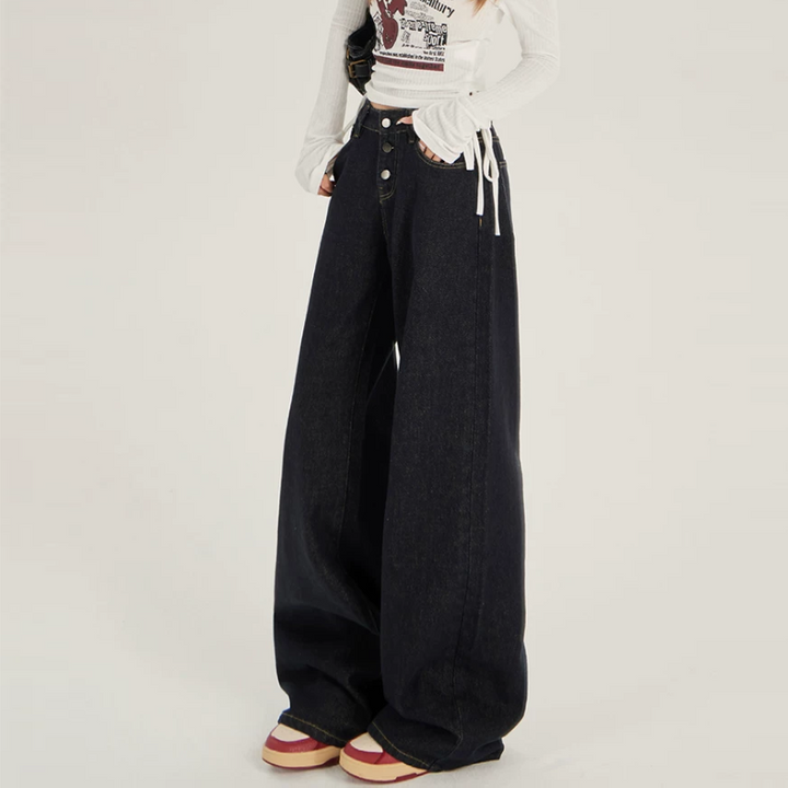 Medium wash button pocket low rise straight leg | Baggy Low Rise Jeans