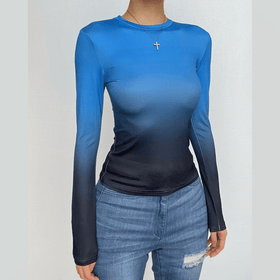 Gradient long sleeve contrast crewneck top-final-sale