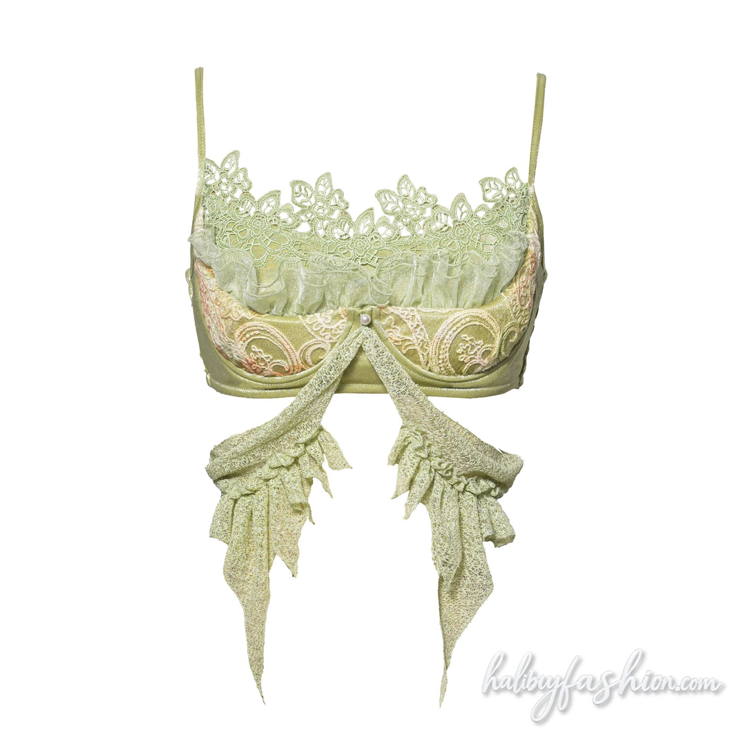 Lace hem hollow out ruched cami crop top