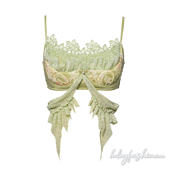 Lace hem hollow out ruched cami crop top