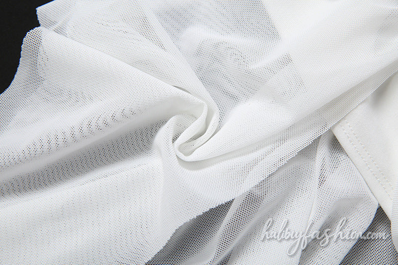 Ruched v neck mesh self tie solid top