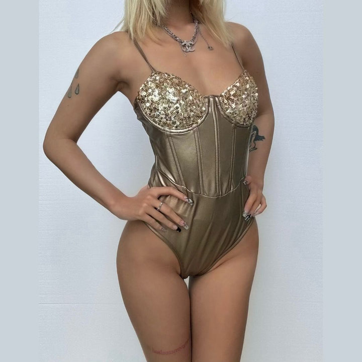 Glitter sweetheart neck corset cami bodysuit  | Festival Outfits Women