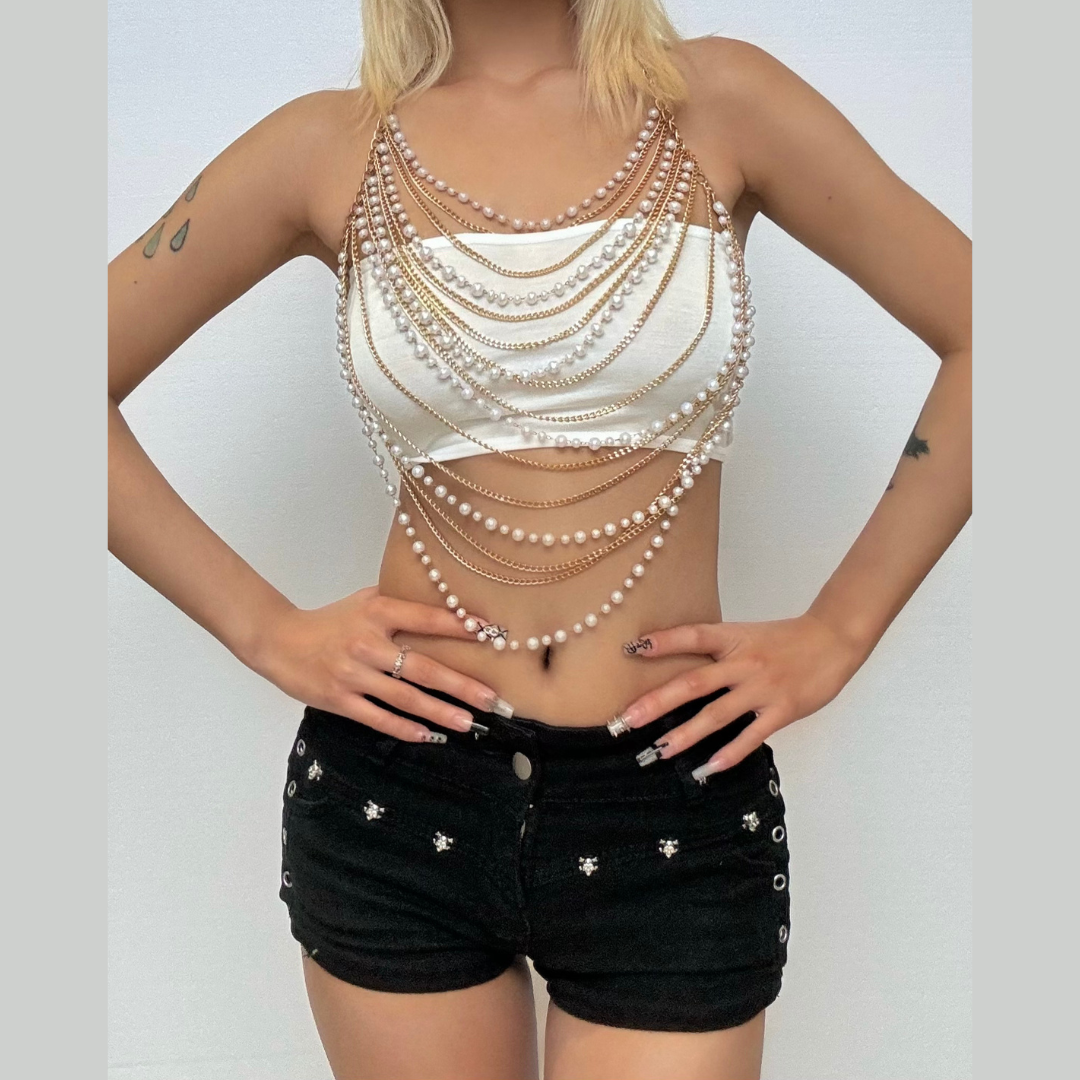 Halter metal chain beaded hollow out cut out top  | Festival Outfits Women-final-sale