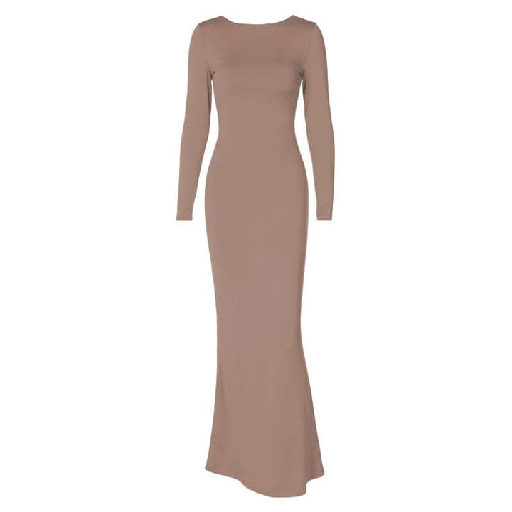 Long sleeve backless lace up ruched solid maxi dress-final-sale  | Festival Outfits Women