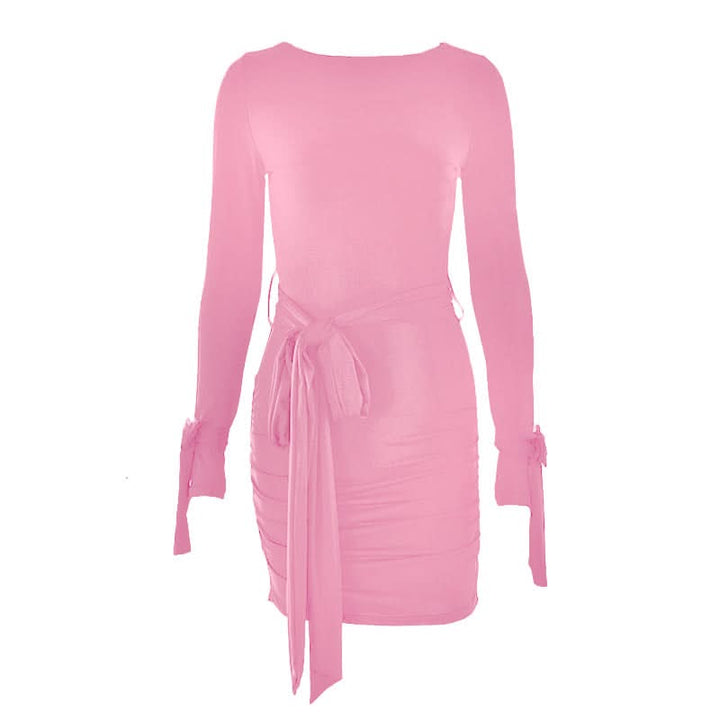 Long sleeve bowknot ruched knotted mini dress  | Festival Outfits Women