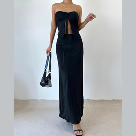 Self tie backless solid tube maxi skirt set  | Festival Outfits Women