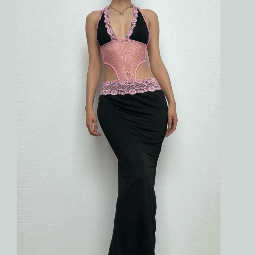 Rigar maxi mai laushi mai zurfi da wuyan Halter | Kayan Biki na Mata