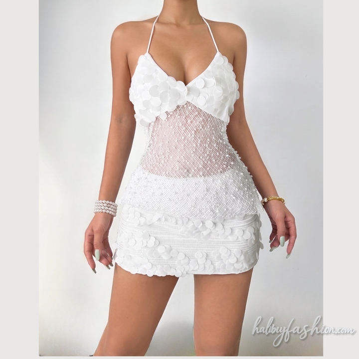 Glitter irregular mesh zip-up mini skirt