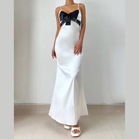 Bowknot v neck zip-up cami maxi dress  | Festival Outfits Women