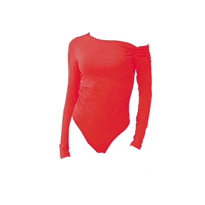 One shoulder long sleeve solid bodysuit  | Festival Outfits Women