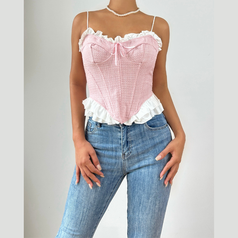 Ruffle corset bowknot lace up cami top  | Festival Outfits Women